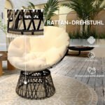 Papasansessel Rattan 360° drehbar Korbsessel mit Kissen Durchmesser 90 cm, für Wohnzimmer, Garten, Balkon, Beige – Bild 7