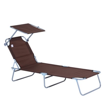 Sonnenliege Gartenliege klappbar mit Sonnenschutz Braun 187x58x36 cm für Terrasse & Balkon