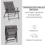 Faltbarer Gartenstuhl mit Metallrahmen, Campingstuhl, verstellbarer Rückenlehne, Faltstuhl, Strand, Oxford, Grau – Bild 5