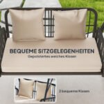 Hollywoodschaukel Rattan 2-Sitzer Gartenschaukel mit verstellbar, Sonnendach Kissen Hängebank, für Garten Balkon, Khaki – Bild 4