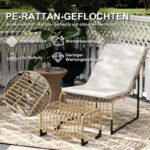 Rattan Relaxsessel mit Fußhocker, Outdoor Rattanstuhl Gartenstuhl für Garten, Balkon, Terrasse, Naturholz – Bild 4