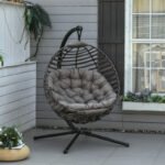 Hängesessel Hängekorb mit Gestell für 1 Person, faltbare Hängeschaukel mit Kissen, Stahl, 126x118x172cm für Garten & Balkon – Bild 2