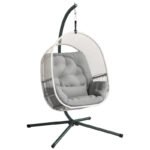 Hängesessel mit Gestell, Eiförmiger Hängeschaukel mit weichem, Outdoor, Terrasse, Garten, Hellgrau – Bild 7