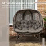 Gartenstuhl 2-Sitzer Papasansessel mit Faltbarem Korb und Kissen, Loungesessel für Balkon und Terrasse, Stahl in Sand, 126 x 75 x 142 cm – Bild 4