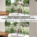 Hollywoodschaukel Rattan 2-Sitzer Gartenschaukel mit verstellbar, Sonnendach Kissen Hängebank, für Garten Balkon, Khaki – Bild 3