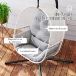 Hängesessel mit Gestell, Eiförmiger Hängeschaukel mit weichem, Outdoor, Terrasse, Garten, Hellgrau – Bild 4