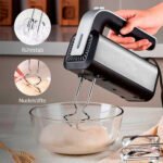 Handmixer mit 800W Power / 5 Geschwindigkeiten / Robuster Edelstahl / Spülmaschinenfest / Stilvoll & Komfortabel / Mit Eject- und Turbotaste / Inkl. 2 Knethaken & 2 Rührbesen – Bild 5