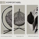 Hängesessel Hängekorb mit Gestell für 1 Person, faltbare Hängeschaukel mit Kissen, Stahl, 126x118x172cm für Garten & Balkon – Bild 4