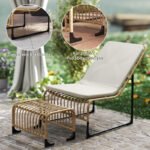 Rattan Relaxsessel mit Fußhocker, Outdoor Rattanstuhl Gartenstuhl für Garten, Balkon, Terrasse, Naturholz – Bild 7
