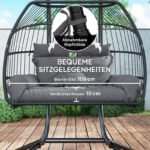 Hängesessel mit Gestell faltbar Hängekorb mit Kissen, Polyrattan, für 2 Personen, belastbar bis 260kg Sessel für Balkon Terrasse, Dunkelgrau – Bild 6