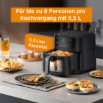 Heißluftfritteuse mit 5,5 Liter Kapazität und digitalem LED-Touchscreen – Bild 2