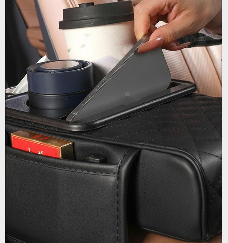 Car interior accessories armrest box storage bag for storage and organization of universal car interior accessories, cup holder and mobile phone storage cabinet for long-distance driving travel, car center console armrest pad, multi-function storage bag