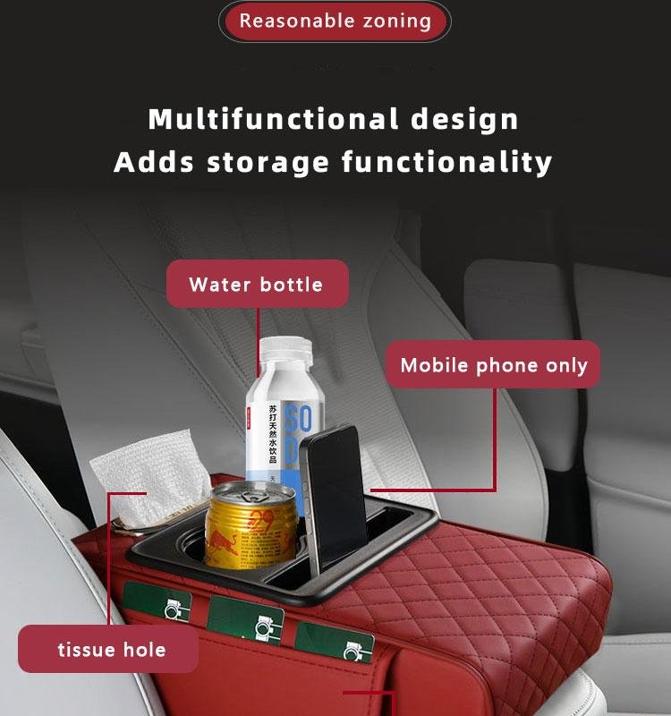 Car interior accessories armrest box storage bag for storage and organization of universal car interior accessories, cup holder and mobile phone storage cabinet for long-distance driving travel, car center console armrest pad, multi-function storage bag